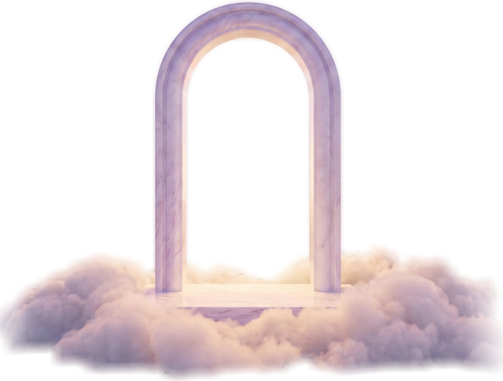 A marble arch standing on an island of clouds